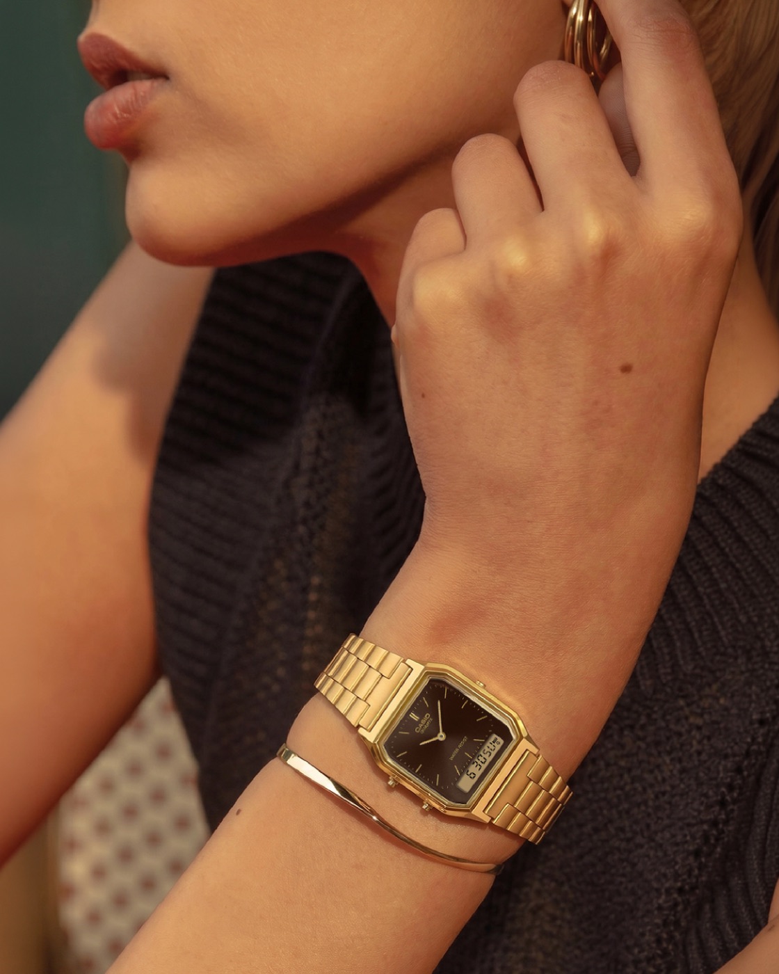 Casio AQ-230GA gold watch styled elegantly